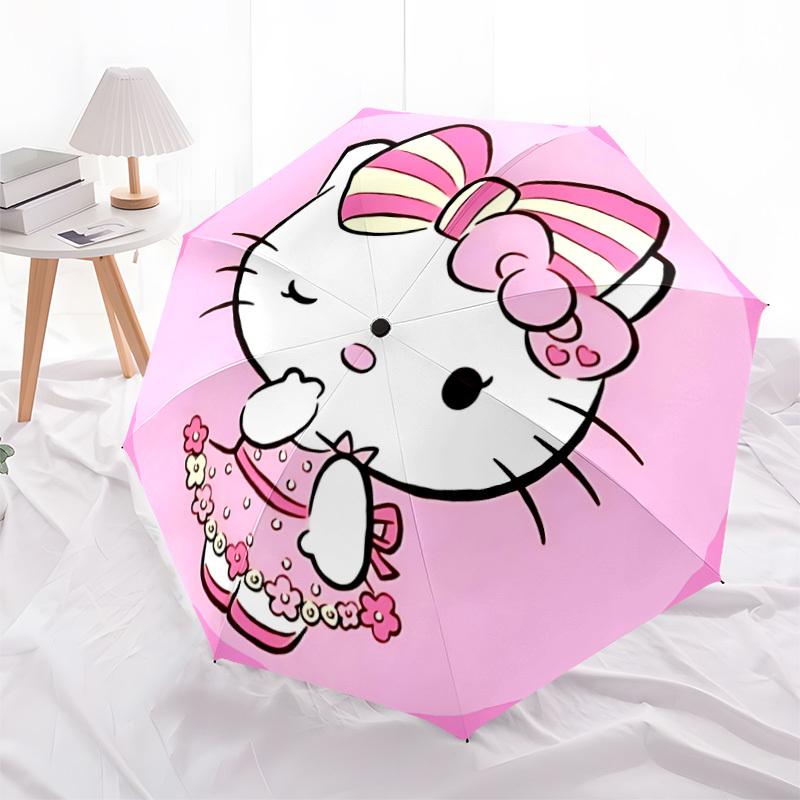 1pc Hello Kitty Automatic Folding Umbrella, Portable Collapsible Design, 8-Rib Iron Frame, , All-Season Casual Outdoor Accessory for Christmas Birthda