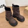 Medium tube thick bottom versatile new trousers fashion boots big head light mouth light sleeve foreign style round head autumn