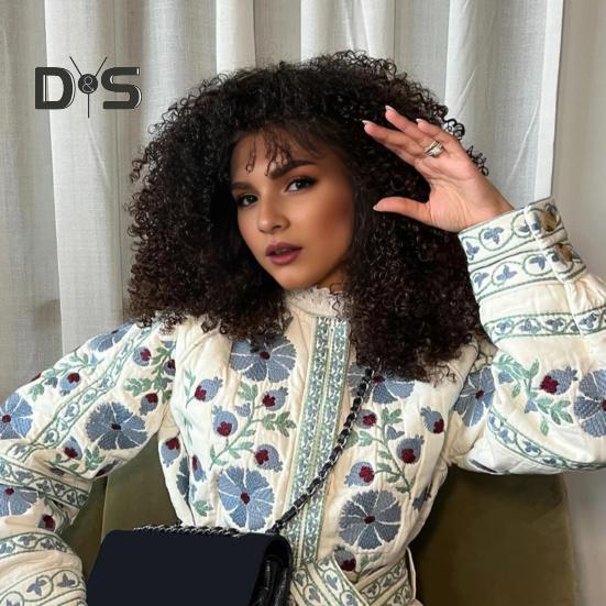 Damen Steppjacke Blumendruck Pufferjacke Langarm Rundhals Button Down Oberbekleidung Mantel mit Gürtel