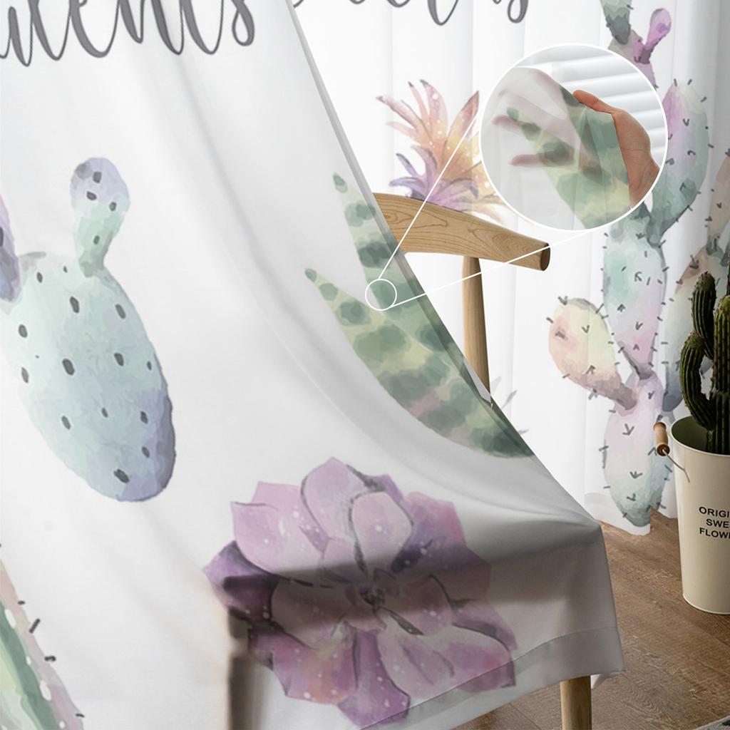 Succulent Cactus Modern Tulle Curtains For Living Room Bedroom Home Kitchen Window Sheer Curtains