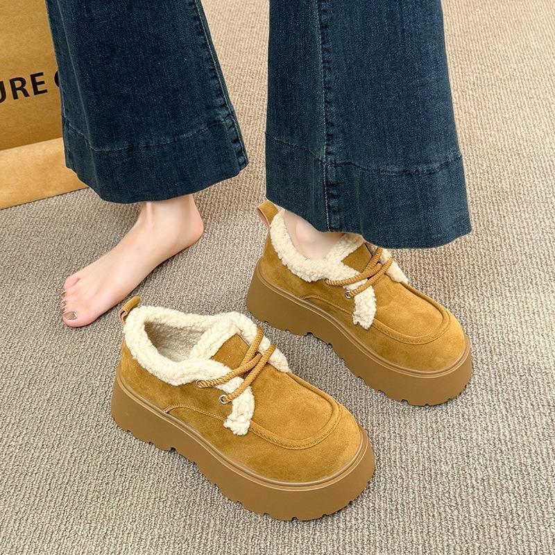 Retro Thick-soled Velvet Cotton Shoes for Women's New Winter Warm Student Hairy Edge Shoes for Women
