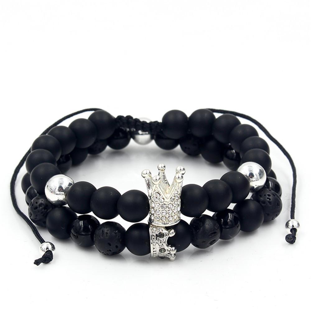 Fashion Versatile Energy Stone Turquoise Braided High Crown White Diamond Mixed Wear Small Crown Set Bracelet Bracelet