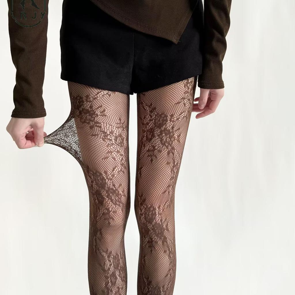 Vintage Hollowed-Out Floral Lace Babes Jacquard Net Socks Y2K Fishnet Socks Black Sexy Bottom Socks Women 6235