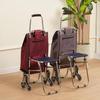 Compact Folding Stair-Climbing Trolley with Seat, Stainless Steel Rod, Outdoor Grocery Cart