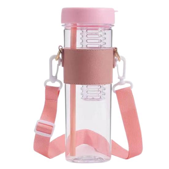 Botella de Agua de 850ml con Paja Plegable, Gran Capacidad, Filtro de Té, Correa Ajustable, Taza de Agua para Té de Frutas para Exteriores