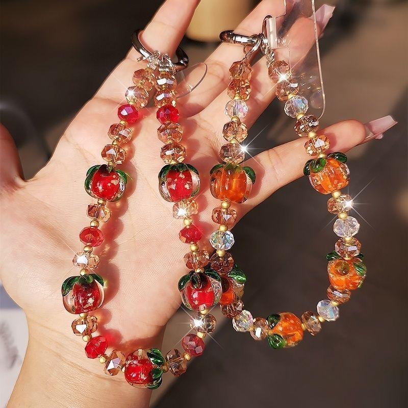 Advanced Luminous Crystal Persimmon Phone Chain Bag Key Pendant Hanging Rope Handheld Wrist Short Chain