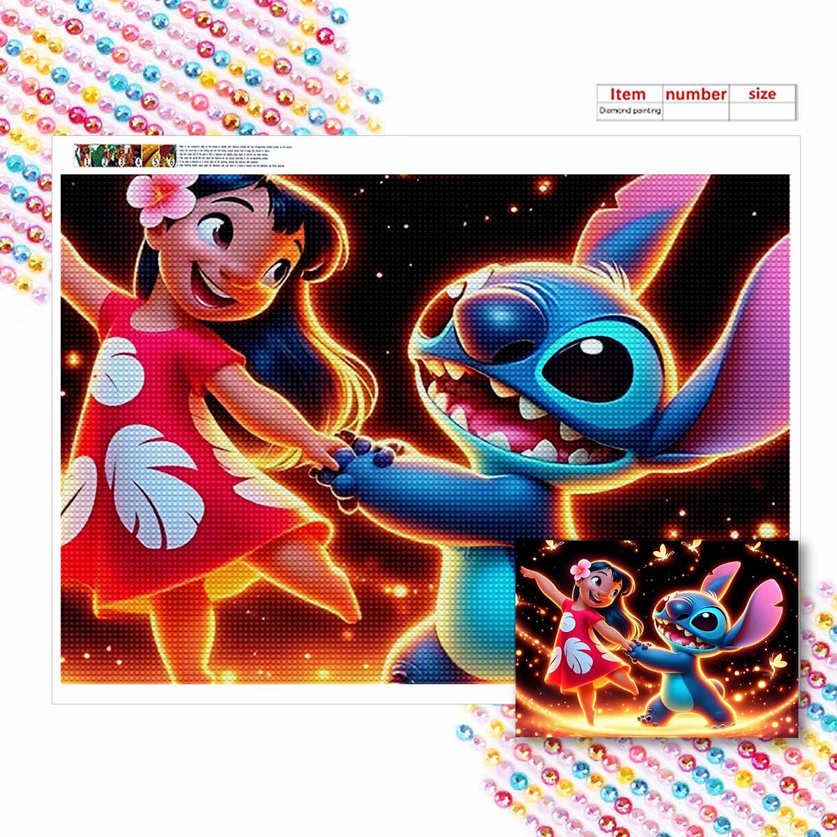

Алмазная живопись своими руками Лило и Стич Набор для вышивания крестом Мозаичное искусство Алмазная живопись Полный круглый алмаз Украшение для дома Round 20x30cm