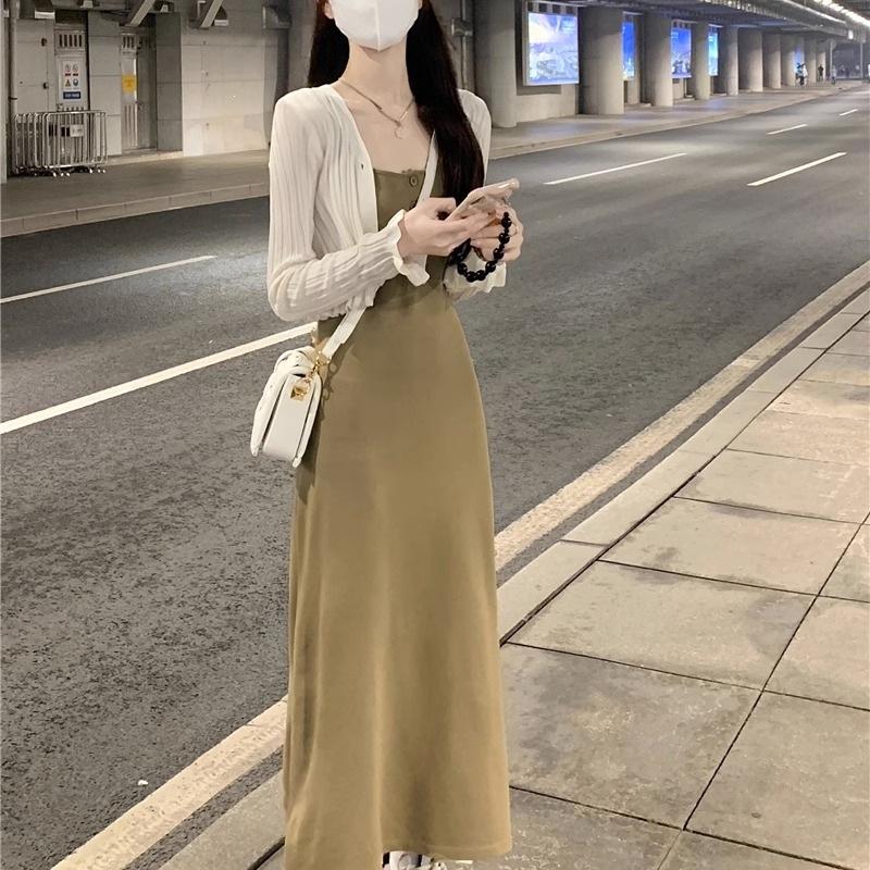 mm knitted dress summer new slim-fitting and thin sleeveless vest long dress women's hip-wrapped suspender skirt