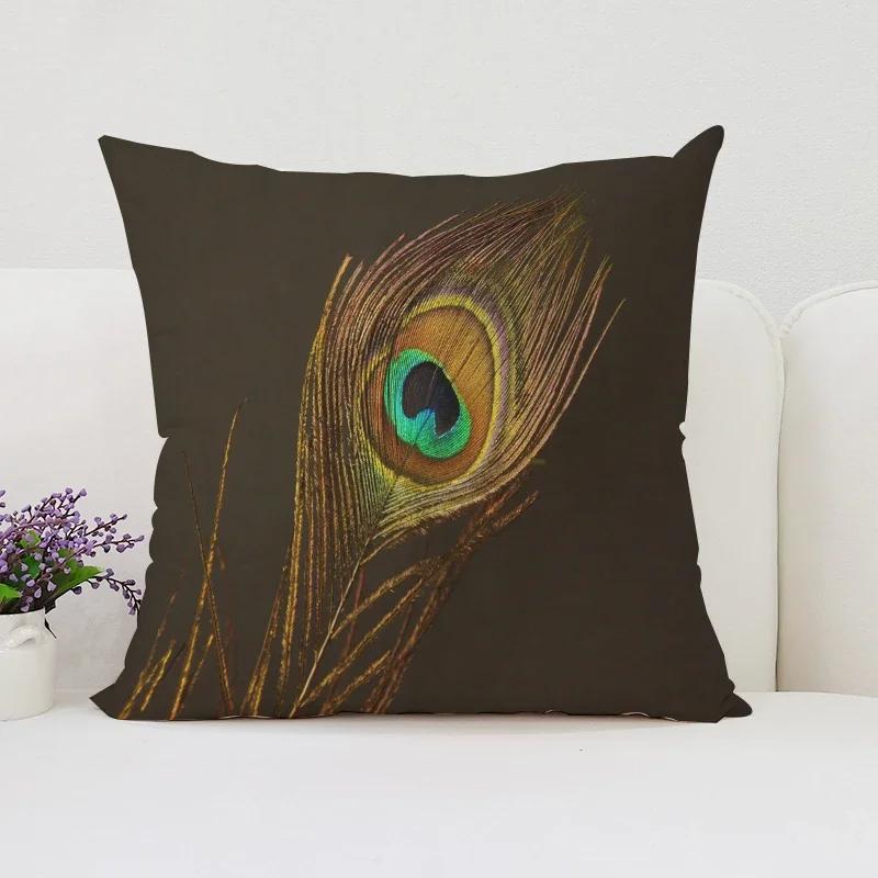 Peacock Feathers Cushion Cover 50X50Cm Decorative Pillowcase Decor 40X40 45X45 Cushions Covers For Bed Pillows Pilow Cases Sofa