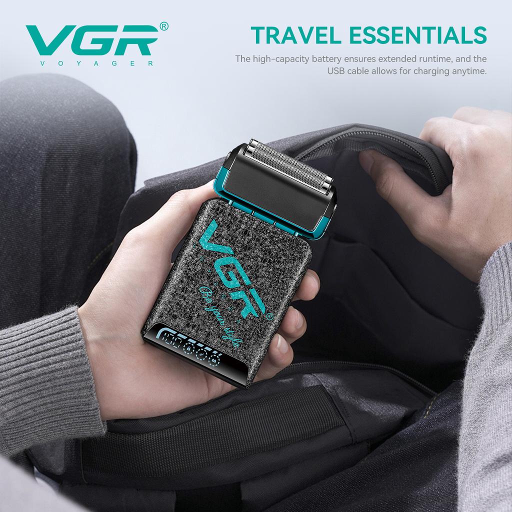 VGR New Reciprocating Men's Double Blade Shaver Gradient Color Ice Crack Body High-end Shaver Intelligent Digital Display Home Razor Shaver V-374