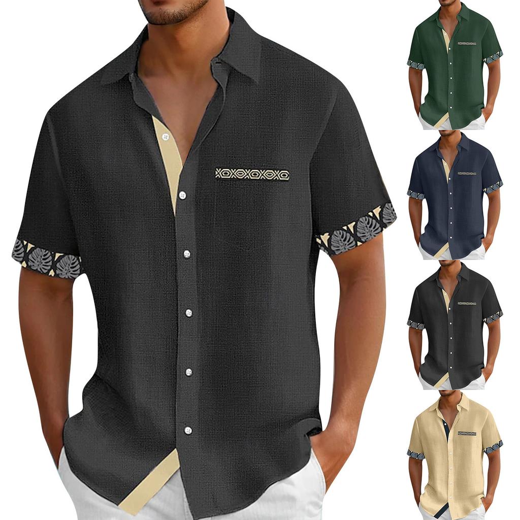Men's Vintage Button Down Bowling Shirts Short Sleeve Summer Beach Shirt