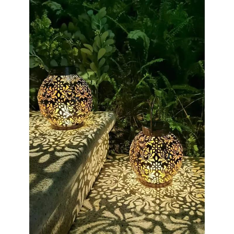 Solar Lights Outdoor Waterproof Decor Lamp Hollow Pattern Design Courtyard Garden Corridor Hanging Ornaments Warm  Atmosphere
