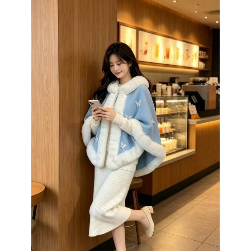 Bridal Shawl Cape Winter Wedding Formal Dress Cover Up Warm Fleece Lined Butterfly Cloak