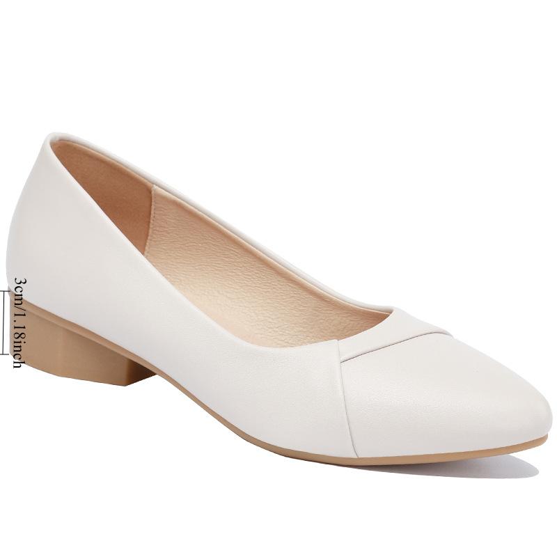 Soft Leather Shoes Spring and Autumn Style Thick Heel Single Shoes Comfortable Medium Heel Shallow Mouth Professional Light Women's Shoes