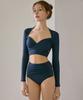 VIKINI VENDER Luan Shirred Long Sleeve High-Waisted Bikini - Navy