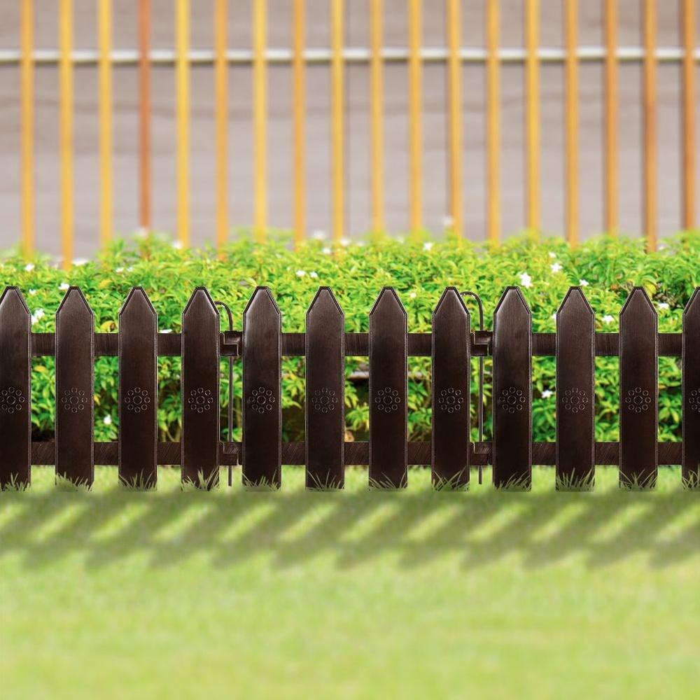 10x Plastic Garden Fence Brown Border Palisade Edging Lawn 2m