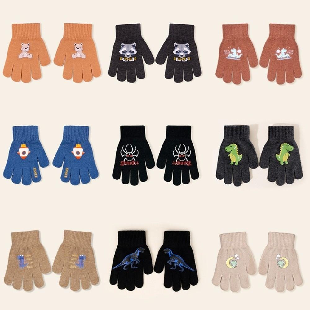 Thickened Kids Knitted Gloves Cartoon Print Thermal Gloves Children Winter Warm Gloves  Daily Wear