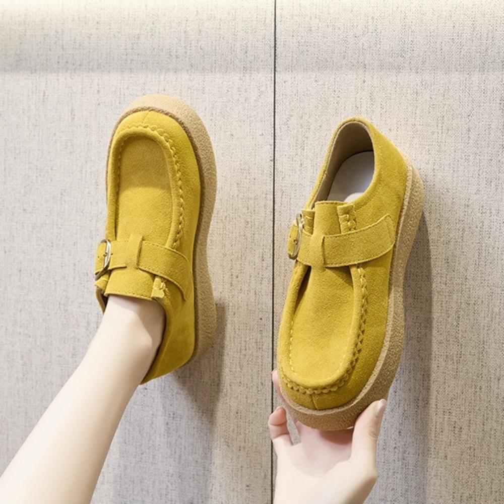 Women's Loafers Genuine Leather Woman Shoes Spring New Matte Leather Casual Shoes Women's Platform Belt Buckle Women's Shoes