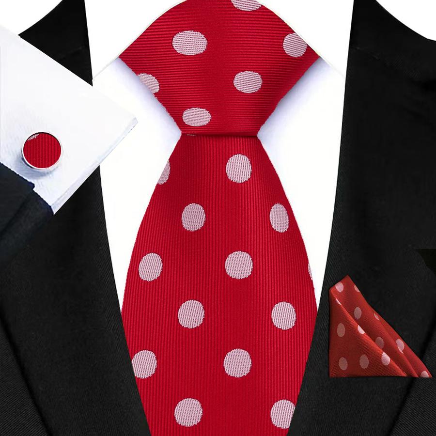 Red Striped Paisley Solid Floral Wedding 8CM Tie For Men Design Mens Necktie Hanky Cufflink Set For Daily Wear Business Party