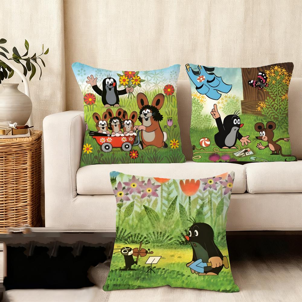 Die kleine Maulwurf Cartoon Kissenbezug Plüschstoff Weich Beidseitig Bedruckt Sofa Warm Winter Zuhause Kind Geschenk Kissenhülle