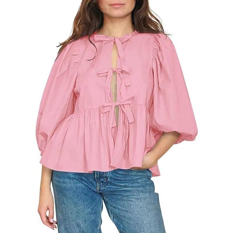 Women's Summer New Sweet Casual Lace Up Striped Top