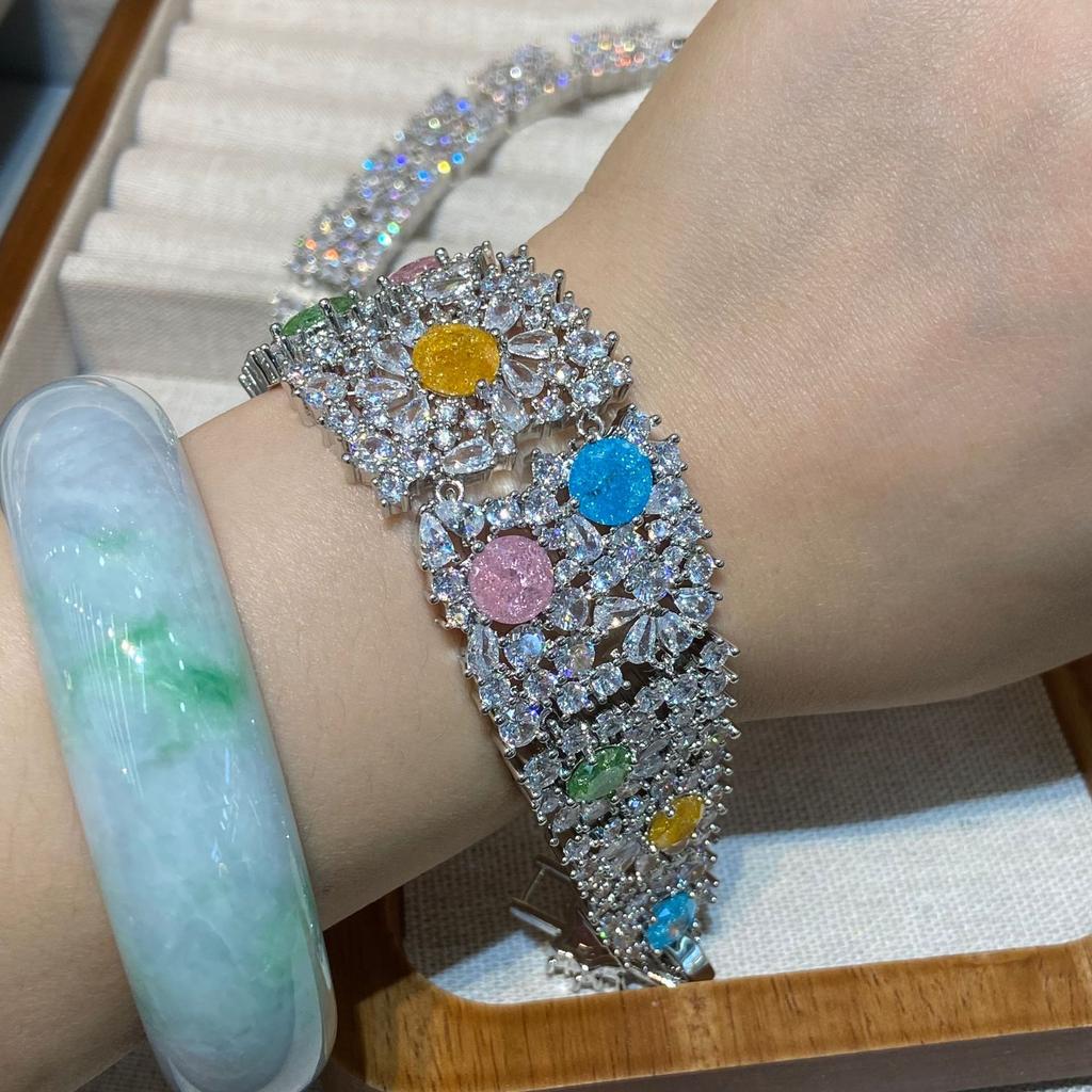 New Jewelry Set Full Of Zirconium Heavy Industry Exaggerated Fashion Banquet High-End Colored Treasure Necklace Earrings