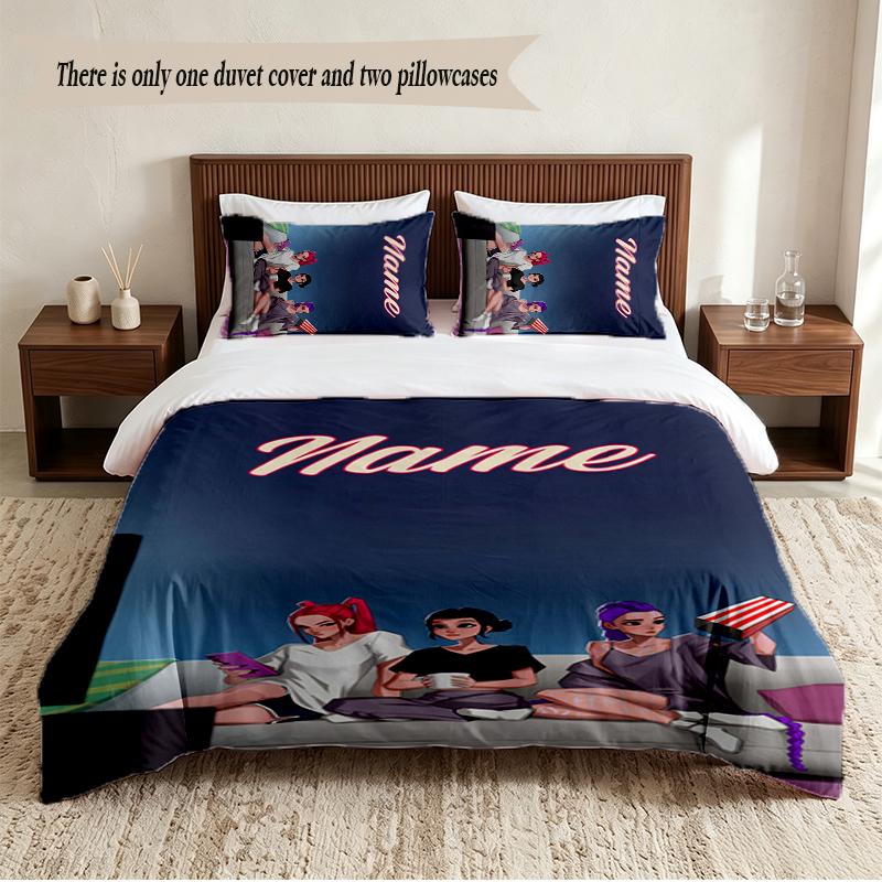 HUNTRIX Set Lenzuola Personalizzato con Nome 3 Pezzi Morbido Set Copripiumino per Camera da Letto Decorazione Casa