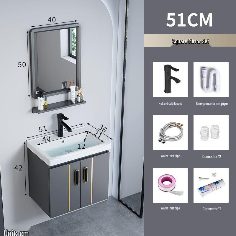 Small Wall-Mounted Bathroom Cabinet with Integrated Ceramic Washbasin