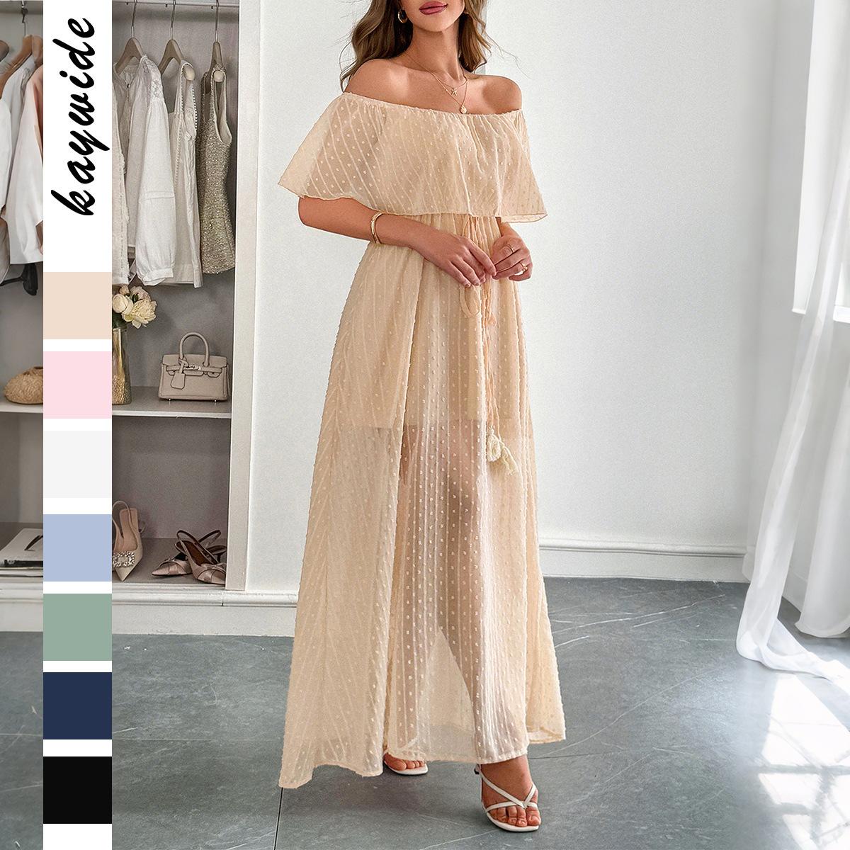 

Elegant Temperament with A Bra Waist Short Sleeve Long Skirt Dress Women s Dress 2025 XL білий