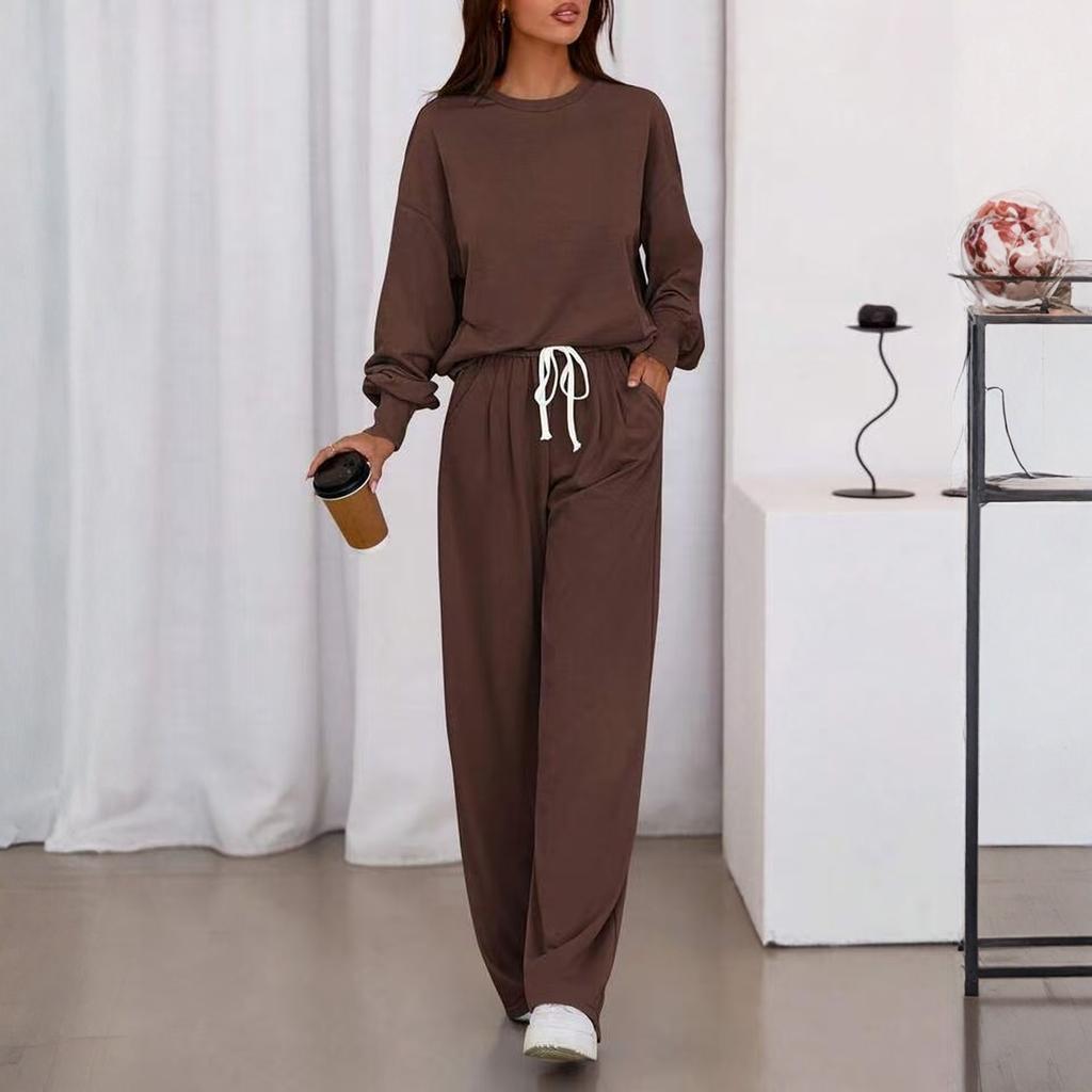 Fashion Women's Casual Suit Long Sleeved Casual Wide Leg Pants Set