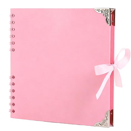Album Foto Scrapbooking DIY, Carton cu Colțare Metalice și Legătură cu Panglică, Spirală Dublă, Carnet Gol pentru Notițe pentru Călătorie, Nuntă,