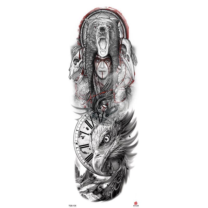 Waterdichte tattoo stickers voor de hele arm: Jezus, Maagd Maria, Kroon, Leeuw-ontwerp