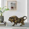 Brass Finish Bull Resin Statue for Home Decor (Pack of 1, Golden and Black)
