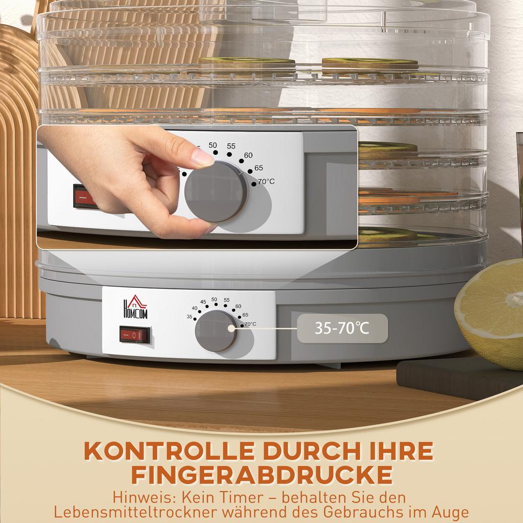 5-tier Food Dehydrator, 245W Dehydrator with Adjustable Temperature Control, Grey