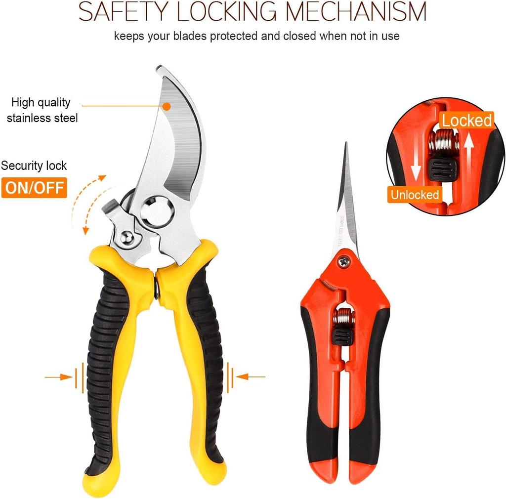 3-piece Garden Pruning Scissors Stainless Steel Blade Handheld Pruning Set