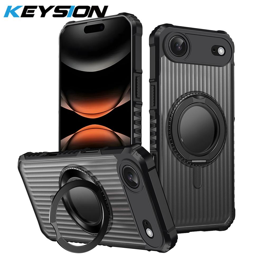 KEYSION Étui avec support anneau rotatif à 360° pour MagSafe pour iPhone 17 Pro Max 17 Air Mat Transparent Magnétique Antichoc Housse de téléphone