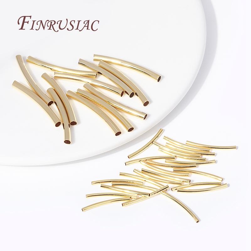 DIY Accessories Wholesale 50 Pcs 18K Gold Plated Metal Smooth Curved Tube Beads For Handmade Jewelry Making