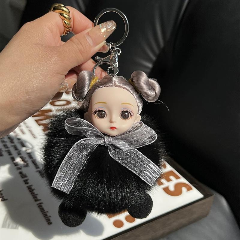 

Кукла из натурального лисьего меха Брелок-подвеска для автомобиля Милая плюшевая кукла Кукла Подвеска для сумки-книги Кукла Подарок для пары чёрный