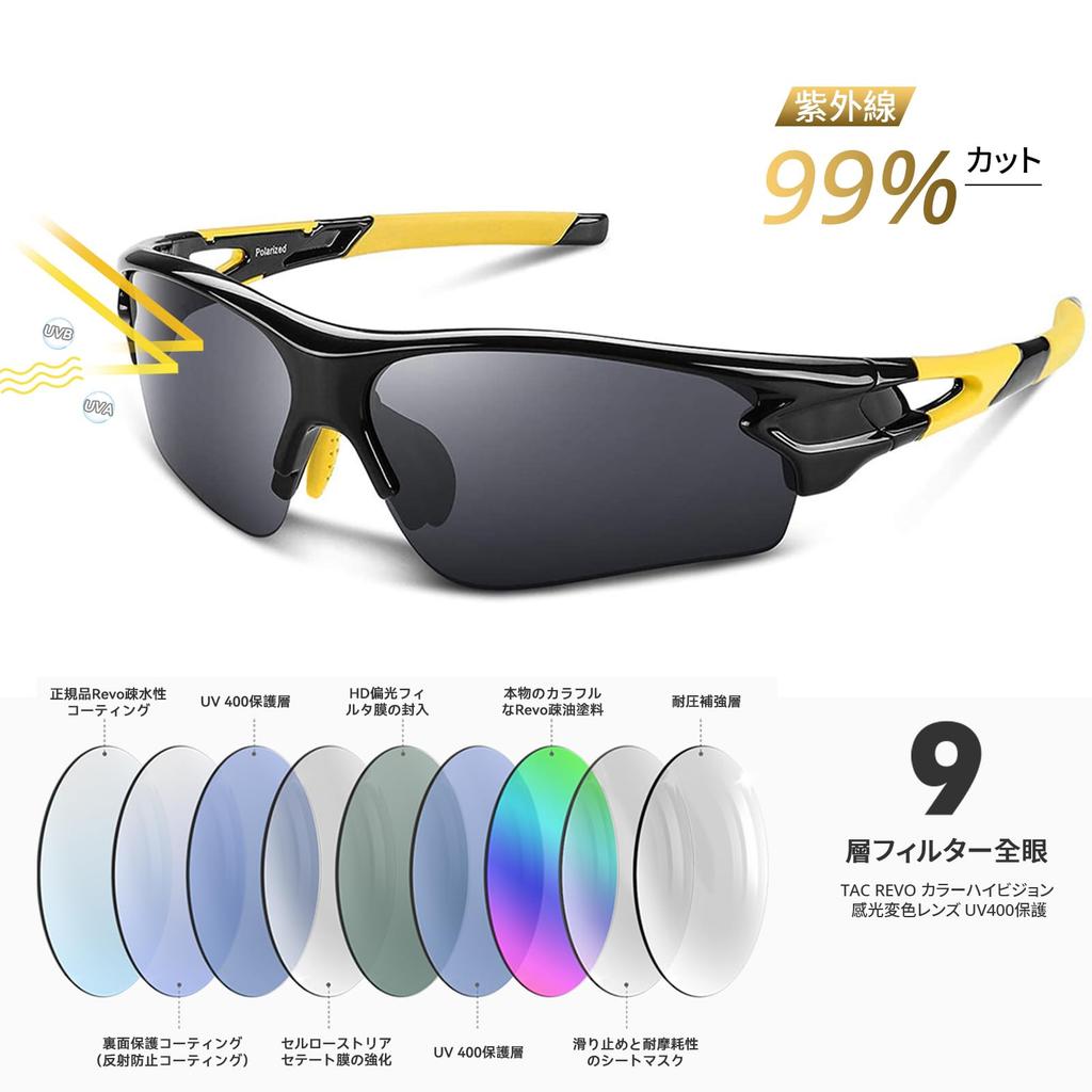 BEACOOL Sportsonnenbrille mit polarisierten Gläsern für und TR90 TAC UV400 Sonne Unisex Sicher und Schwarz Gelb Baseball, Laufen, Radfahren, Bergsteigen,