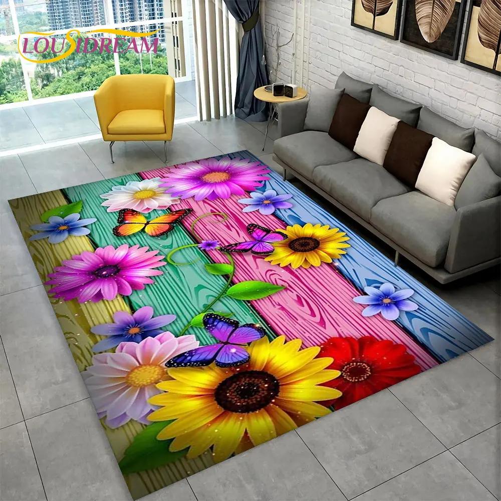 3D Nordic Luxury Flower Rose Area Rug Large,Carpet Rug for Home Living Room Bedroom Sofa Doormat Decor,Kids Non-slip Floor Mats