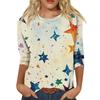 Dames Mode Casual Zeven Mouwen Onafhankelijkheidsdag Bedrukt Rond Hals T-shirt Top