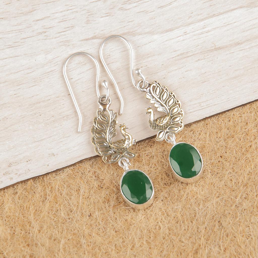 Green Onyx Earrings, 925 Solid Sterling Silver Jewelry, Gemstone Earrings, Gift For Her Handmade Dainty Jewelry