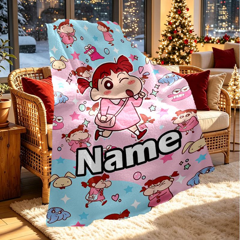 Custom Name Personalized Crayon Shin chan Print Blanket, Home Decor, Bedroom, Sofa, Camping, Couch, Gifts for Birthday Christmas