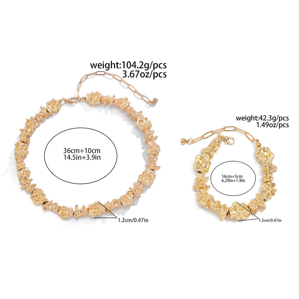 SHIXIN Vintage Irregular Smooth Metal Torques Necklace Bracelet Women Elegant Chunky Collar Choker Charm Bangle Lady Jewelry Set