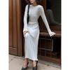 2025 Spring/Summer Women's Slimming Round Neck Rib Knit Maxi Dress