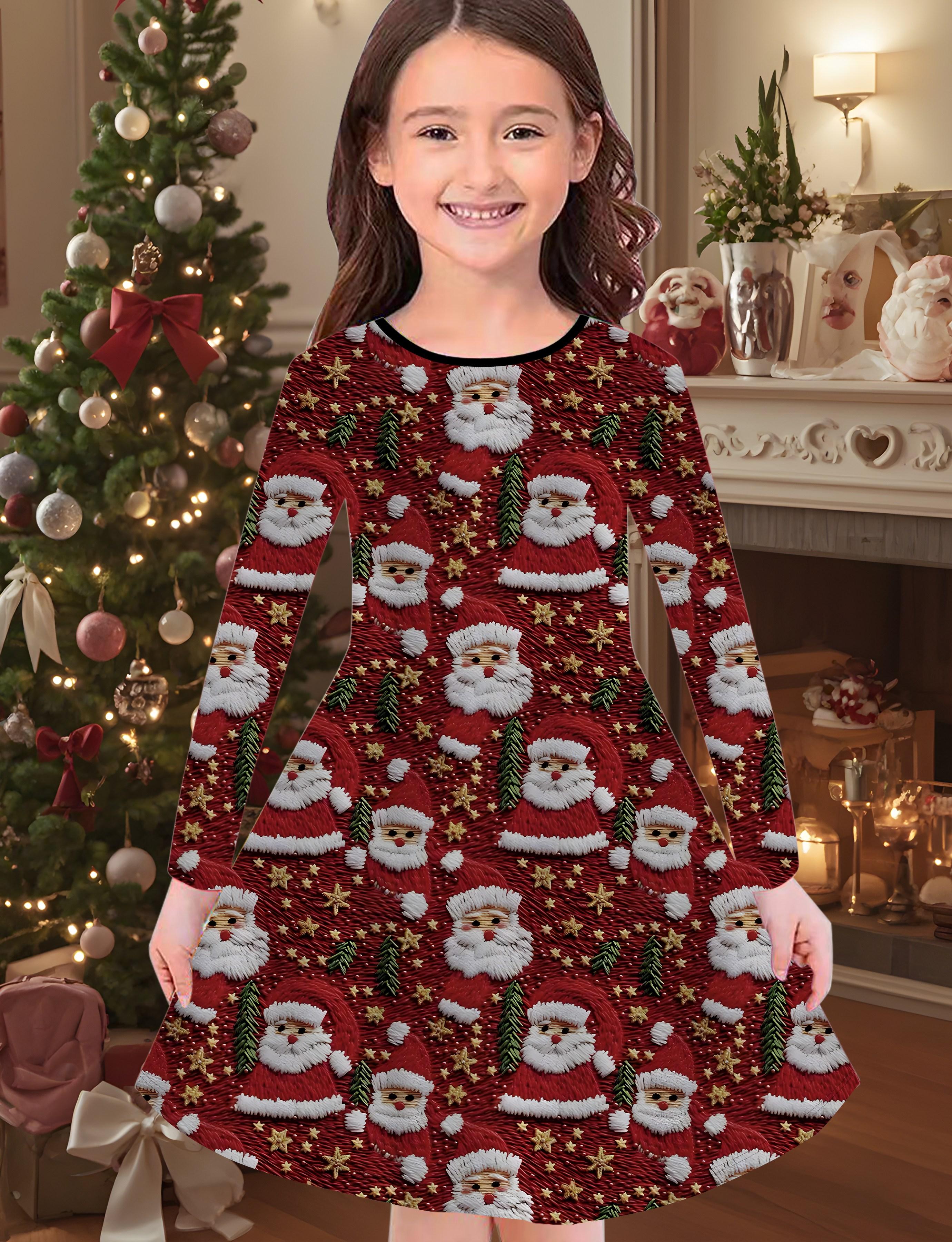 

Модное осенне-зимнее платье для девочек, 3D Рождественский принт, Круглый вырез, Длинное детское платье-футболка, Повседневное универсальное, Рождественская одежда 170 красный