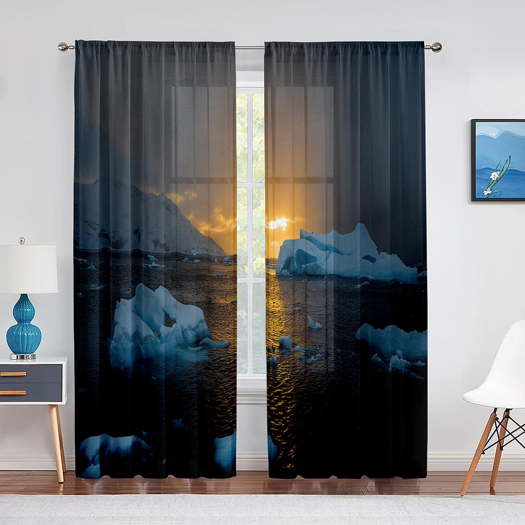 Schneeberg Eisberg Nördlicher Antarktischer See Chiffon Transparente Vorhänge für Wohnzimmer Schlafzimmer Dekor Fenster Voiles Tüllvorhang