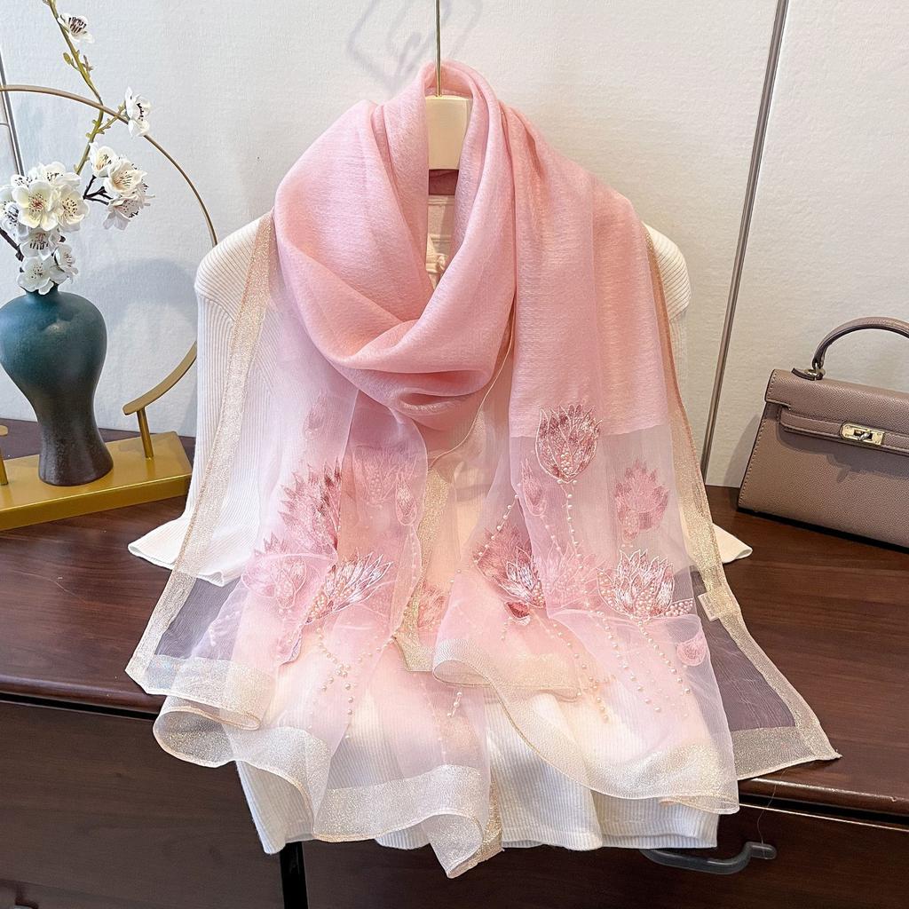 New Korean Style Silk-blend Scarf for Women Thin Embroidered High-end Fashion Exterior Shawl Scarf