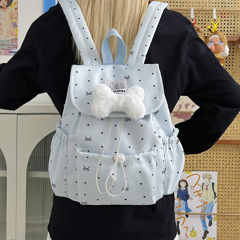Schultasche Schleife Polka Dot Träger Rucksack Weiblich College-Stil College-Student Pendler Schultasche Nische Freizeit Reisen Kleiner Rucksack