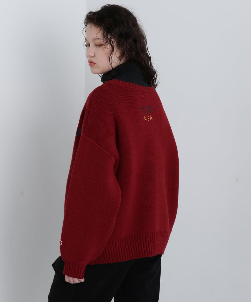 AVIREX HAND EMBROIDERY KNIT CARDIGAN women's F 100 red 783-4241601